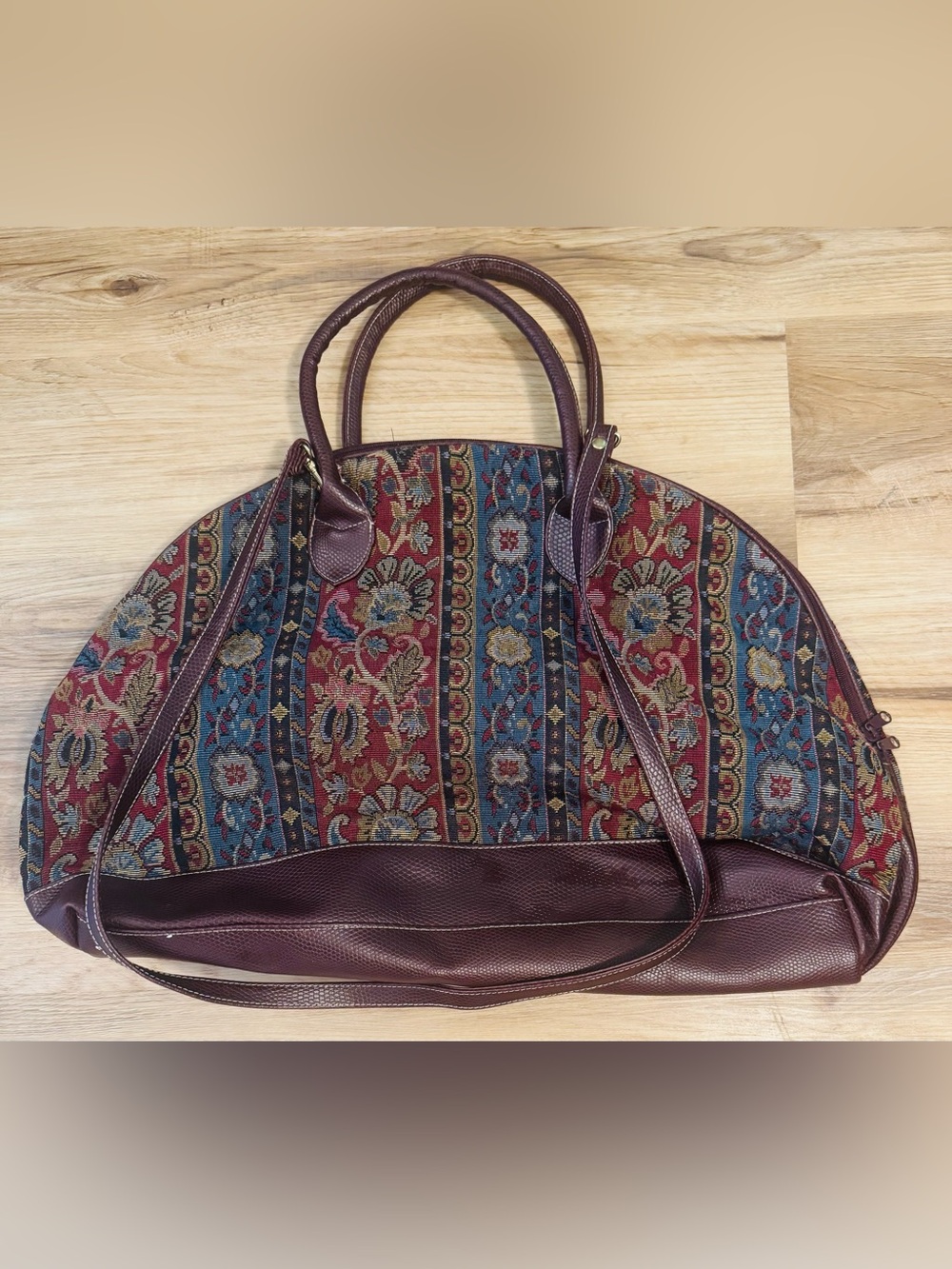 Vintage Bonjour Tapestry Carpet Purse Weekender Travel Bag Boho